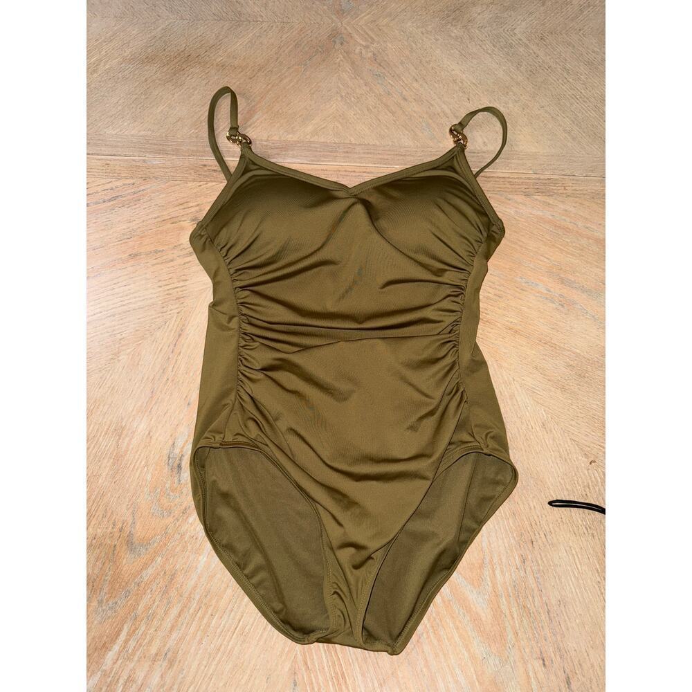 Michael Kors Radiant Chain Over the Shoulder One-Piece olive green size 12